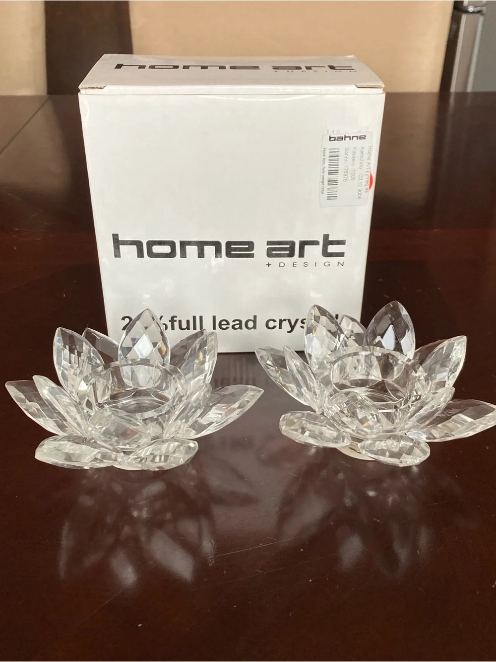 NIB Crystal Lotus Tea Light/Candle Holders - Clear (Set of 2)